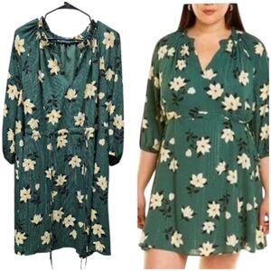 Draper James Green Floral Metallic Lurex Midi Dress Plus Size 3X